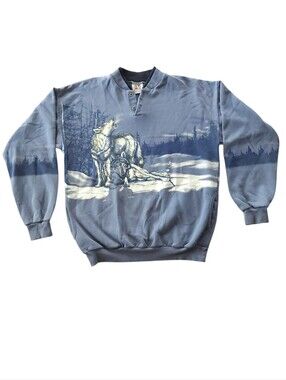Vintage 90's Art Unlimited AOP Wolf Pack Wolves Pullover Sweatshirt Sz L
